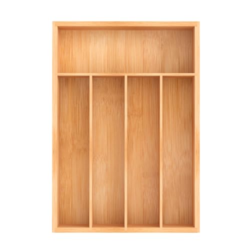 Unibambou Bamboo Utensil Drawer Organizer, Kitchen Organizer for Flatware Cutlery, Silverware Tray for Drawer (5 Slots, Natural) - color: Natural, size: Medium 10x14 Inch