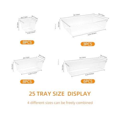 Clear Acrylic Drawer Organizers Set Storage for Makeup, Office Desk Small Vanity Trays for Drawer Bathroom Plastic Make up Organizers 25 Pcs - color: Clear
