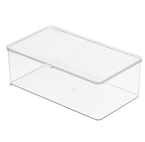 ZEXALOR Clear Plastic Storage Bin with Lid, Makeuo Holder, Fridge Organizer, Refrigerator Organizers and Storage, Small Container for Pantry, Office, Dresser, Bathroom, Kitchen, Snack - size: Medium
