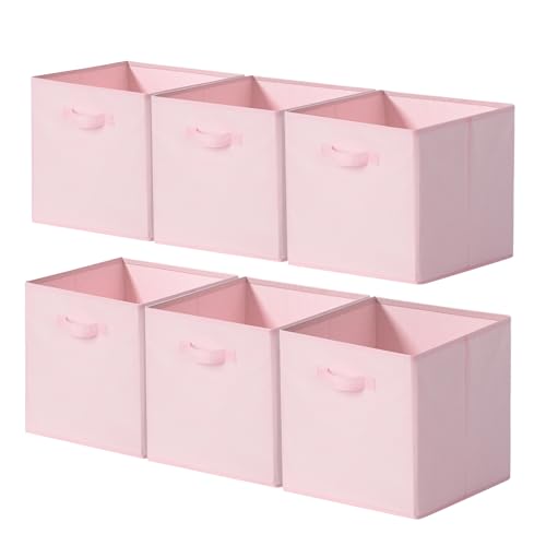 Cupic Cupid 13x13 Storage Cubes, 6 Pack Open Storage Bins with Handles, Storage Cube Organizer for Clothes and Toys, Collapsible Cube Bins for Closet, Shelves, Offices, Pink - color: Pink, size: 13 Inch