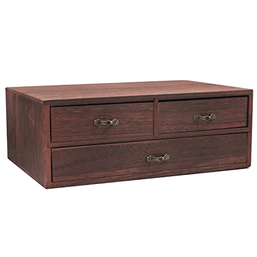 Wood Desktop Organizer Wooden Storage Cabinet with 3 Drawers Tabletop Counter Jewelry Storage Small Organization Box for Home Office Supplies (13 * 9 * 6in)
