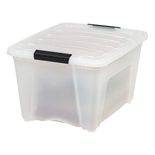 IRIS USA 32 Qt Stackable Plastic Storage Bins with Lids, 6 Pack - BPA-Free, Made in USA - Discreet Organizing Solution, Latches, Durable Nestable Containers, Secure Pull Handle - Pearl - size: 32 Qt, style: 6 Pack