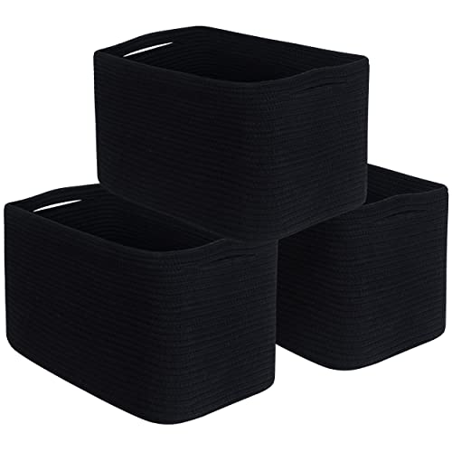 MINTWOOD Design 3-Pack Storage Baskets for Shelves, Playroom and Classroom, Book Basket, Decorative Storage Cube Bins, Woven Closet Organizers, Pantry and Shoe Organizer, Full Black - color: Full Black