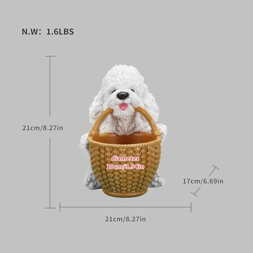 Vanity Jewelry Tray & Ring Holder Dish for Bedroom Dresser Featuring White Poodle Carrying Basket - Dog Figurine Catchall Bowl for Hair Ties & Lipsticks - Elegant French Room Decor - color: Poodle Carrying Basket - White, size: Poodle