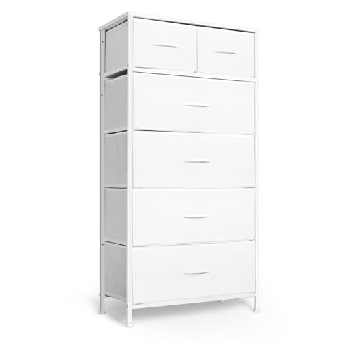 Mifuro Tall Dresser for Bedroom, Vertical Storage Organizer Tower with 6 Drawers, Chest of Drawers with Fabric Bins, Steel Frame, Wood Top for Bedroom, Closet, Entryway- White - color: White, size: 6 Drawers