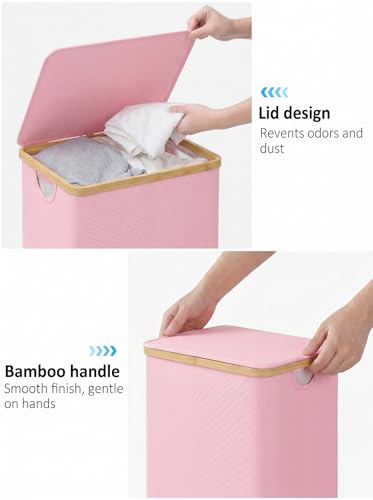 iEGrow Laundry Hamper with Lid, 110L Large Laundry Basket with Handle and Lid, Collapsible Clothes Basket Organizer with Removable Inner Bag for Clothes Towels,Pink - color: Pink, size: 110L