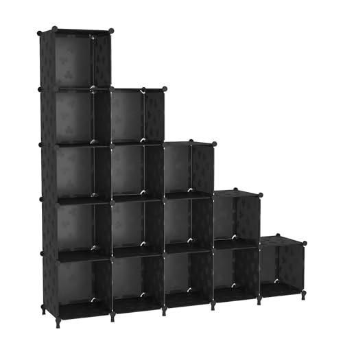 UNKU Cube Storage Organizer, 16 Cube Closet Organizer Storage Shelves, DIY Stackable Bookcase, Clothes Organizer Shelf for Closet, Bedroom, Living Room, Cabinet, Home, Office, Black - color: Black, size: 15cube