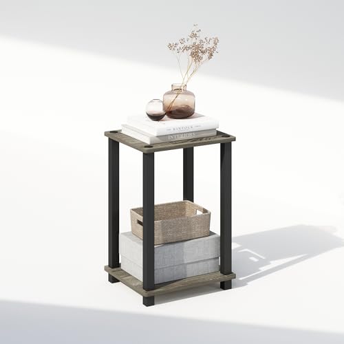 Furinno Simplistic Night Stand, 2-Tier Small Nightstand with Open Shelf, Toolless Assembly Bedside Table, End Table, Side Table, for Bedroom, Closet, Dorm, French Oak - color: French Oak/Black, size: 2-Tier, Square Tubes, style: 1-Pack