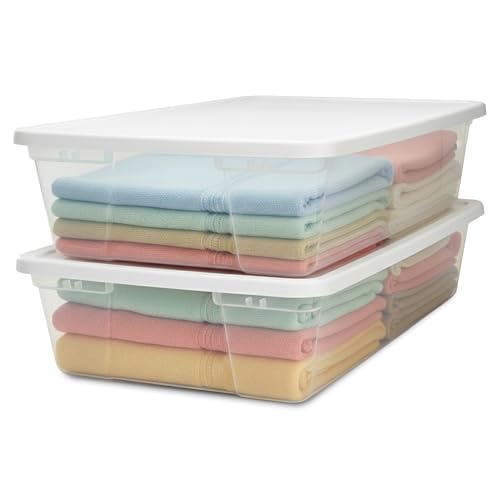 HOMZ 2-Pack Snaplock, Large Clear Plastic Storage Organizer Bins w/Lids, 41 Quart, White - Stackable Container Boxes for Bedroom, Bathroom, Garage, and Office Organization - color: White Lid, size: 41 QT (2 Pack)
