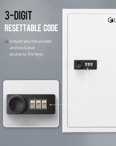 Uniclife 40 Position Slotted Key Cabinet with Combination Lock Resettable White Digital Security Storage Box Steel Key Organizer with Slotted Racks White Key Tag Labels and Permanent Pen - color: White, size: 40 Keys