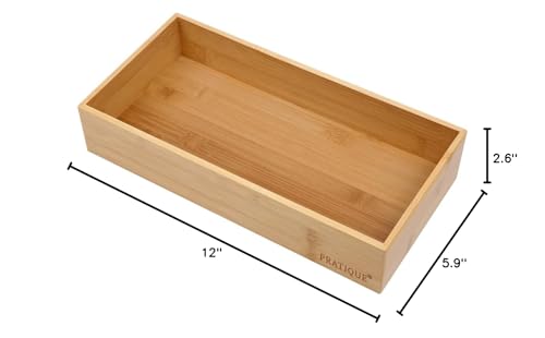PRATIQUE Bamboo Drawer Organizer - Kitchen Utensil Organizer Silverware Tray Cutlery Holder，Office Desk Supplies and Accessories (12x5.9x2.6 inch) - color: Bamboo, size: 12*5.9*2.6 inch