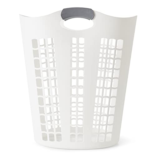 Gracious Living Laundry Basket, Easy Carry Flex Collapsible Hamper, 87.5 Liters, White - Large Plastic Clothes Storage Organizer for Home, Bathroom, and Bedroom - size: 1 Pack