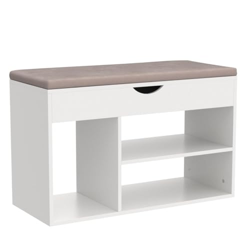 Apicizon 31 Inches Storage Bench with Padded Cushion, Shoe Bench with Storage Space, Upholstered Entryway Bench for Living Room, 2-Tier Shoe Rack Organizer, White - color: A-white, size: 31 Inch