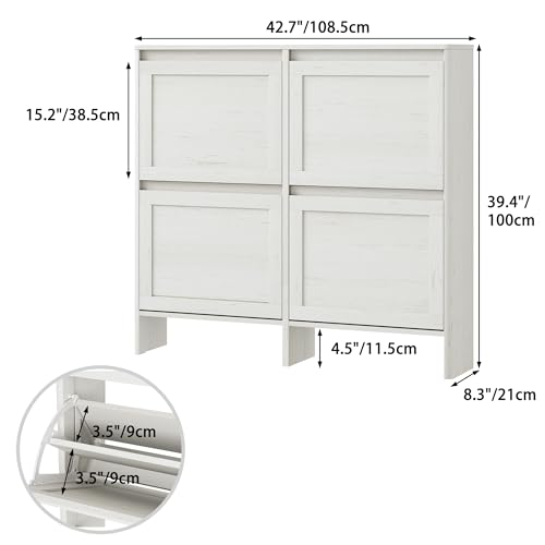 Shoe Storage Cabinet with 4 Flip Drawers, Freestanding Legs for Entryway, Slim Off White - size: 4 Flip Door