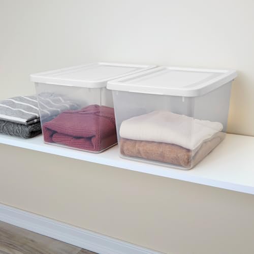 Sterilite 18 Pack Storage Boxes, Clear Plastic Stackable Containers, Lightweight Home Organizers with Snap Lids, 20 Quart, White - size: 20 Quart, style: 18 Pack