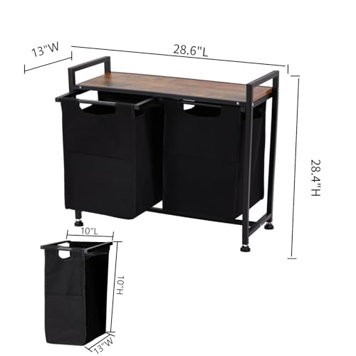 Laundry Hamper with Shelf, Laundry Basket 2 Section, Laundry Sorter, Cloest Storage and Organization, Clothes Hamper with Table, for Bathroom, Bedroom, Restroom, Black - size: 28.6 x 13 x 28.4 Inches