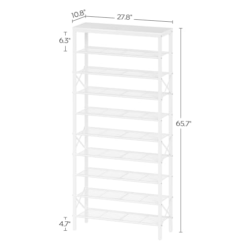 YATINEY 10 Tier Shoe Rack, Large Capacity Shoe Storage Organizer Holds 40 Pairs, Sturdy and Stable, for Entryway, Hallway, Closet, Dorm Room, White SS10WW - color: White, size: 27.8" x 10.8" x 65.7"