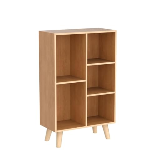 IOTXY Wooden Open Shelf Bookcase - 3-Tier Floor Standing Display Cabinet Rack with Legs, 5 Cubes Bookshelf, Pear Yellow - color: Pear Yellow, size: 50CM