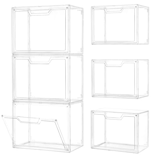 3 Pack Clear Storage Bins with Lids, Storage Containers with Magnetic Door, Stackable Acrylic Display Case for Handbags, Cosmetic, Multifunctional Storage Boxes for Dorm, Living Room, Bedroom Storage - size: 3pack