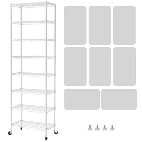 SINGAYE 8 Tier Shelf Organizer Storage Metal Shelves Garage Wire Shelving Unit Pantry Rack Adjustable Standing Storage for Kitchen Closet Laundry Bathroom Pantry 12" D x 22" W x 74" H White - color: White, size: 8Tier/12"D X 22"W X 74"H