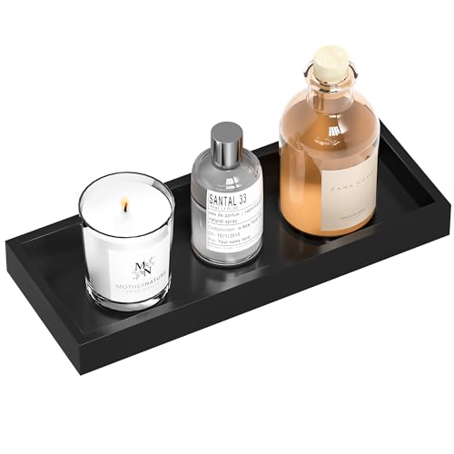 ZHWS Bathroom Tray Countertop for Toiletries, Black Vanity Tray for Makeup Perfume Decor Candle, Bamboo Kitchen Tray for Soap Dispenser Salt Pepper Brush Holder 11.3” L x 4.4” W x 1.1” H - color: Black, size: 11.3" x 4.4" x 1.1"