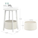 sthmec Small Round Side End Table with Cloth Storage Basket, Round Bedside Sofa Couch Coffee Tables for Small Places with Metal Frame, Modern Nighstands for Living Room Bedroom,White - color: White