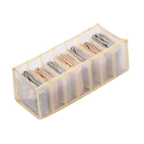 7-Compartment Underwear Storage Box with Breathable Nylon Mesh, Foldable Drawer Organizer for Socks, Lingerie, and Small Clothing Items - color: Apricot, size: 7 Cell