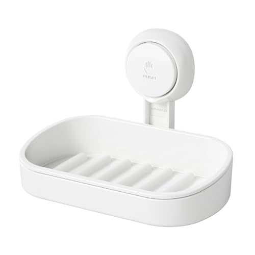 LEVERLOC Soap Dish Holder for Shower Suction Cup Wall Mounted Self Draining NO-Drilling Removable Bar Soap Sponge Holder for Bathroom Bathtub Kitchen Sink Waterproof Strong Vacuum Suction Adhesion - style: 1 tier