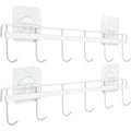 YiZhi Adhesive Wall Hooks Rack Kitchen Rail, Space Saving Utensil Holder No Drilling Wall Mounted Accessory Hanger with 6 Hooks for Kitchen Bathroom Bedroom Pack of 2 (White) - color: White