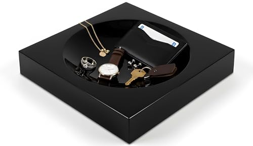 Black Acrylic Catchall Tray - Decorative Jewelry Dish & Vanity Organizer for Keys, Rings, Earrings | Modern Minimalist Home Decor for Dresser, Nightstand, Entryway - color: Black