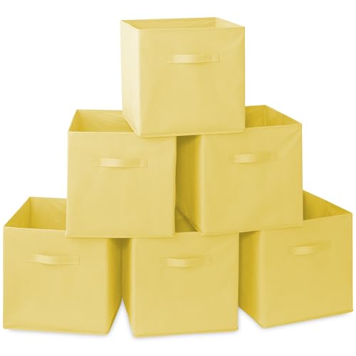 Casafield Set of 6 Collapsible Fabric Cube Storage Bins, Yellow - 13" Foldable Cloth Baskets for Shelves, Cubby Organizers & More - color: Yellow, size: 13" x 13" x 13"