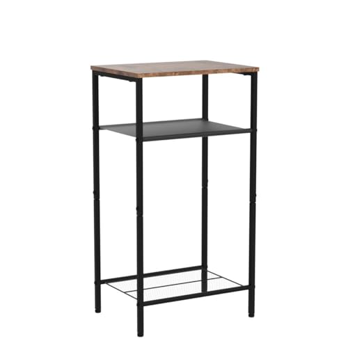 Hoctieon 2-Set 3 Tier End Table, Telephone Table Set of 2, Tall Side Table with Storage Set of 2, Small Nightstand for Small Spaces, Metal Frame, for Living Room, Bedroom, Sofa Couch, Rustic Brown - color: Rustic Brown, size: 2 Pack