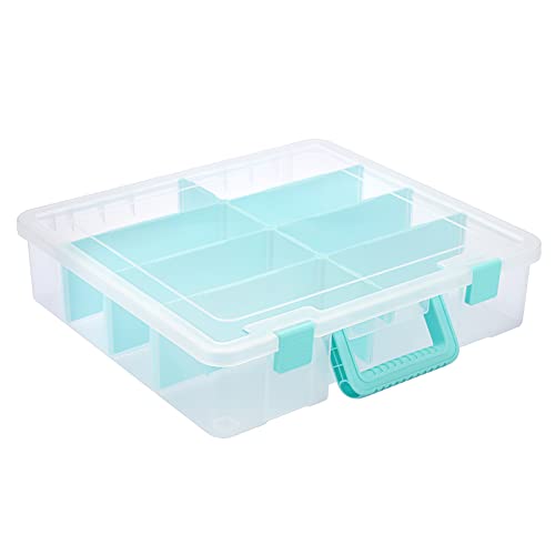BTSKY Clear Plastic Dividing Storage Box with 8 Compartments Adjustable Storage Bin with Lid Portable Craft Storage Container Multipurpose Sewing Box Art Supply Organizer, 15.1x13.9x3.5 Inches - size: 15.1x13.9x3.5 Inches-Clear