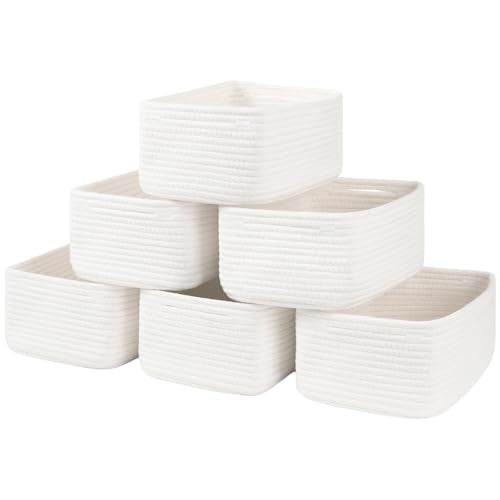 OIASKET 6 Pack Storage Baskets for Shelves, Small Baskets for Shelves, Cute Decorative Storage Bins, Organizer Basket for Gifts Empty, 11.8''Lx7.8''Wx4.7''H-White - color: White