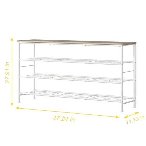 SUOERNUO Shoe Rack Organizer 4 Tier for Closet Entryway Free Standing Metal Storage Shoe Shelf with MDF Top Board (White+Oak, Large 4 Tier) - color: White+oak, size: Large 4 Tier