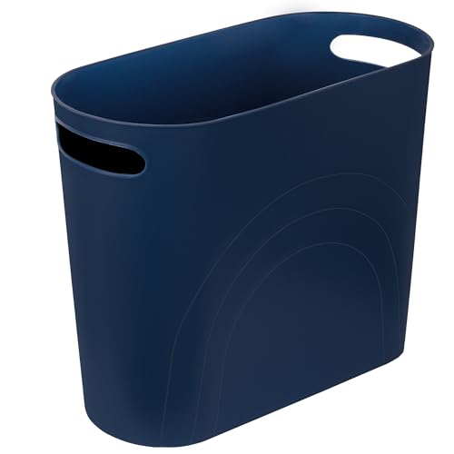 rejomiik Small Trash Can, 3.5 Gallon Slim Garbage Can Plastic Waste Basket with Handles Container Bin for Narrow Spaces Bathroom, Bedroom, Kitchen, Office at Home, Navy - color: Navy, size: 1 pack