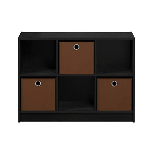 Furinno Cubic Closet Organizers and Storage, 6-Cube Closet Organizer with Bins, Open Shelf Storage, for Wardrobe, Bedroom, Living Room, Americano - color: Americano/Medium Brown
