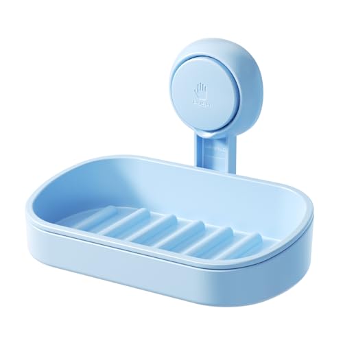 LEVERLOC Soap Dish Holder for Shower Suction Cup Wall Mounted Self Draining NO-Drilling Removable Bar Soap Sponge Holder for Bathroom Bathtub Kitchen Sink Waterproof Strong Vacuum Suction, Blue - style: 1 tier Blue
