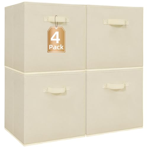 STORAGE MANIAC Storage Cubes, 13 Inch Collapsible Storage Bins with Handles, 4 Pack Fabric Foldable Bins for Organization, Durable Storage Bins for Closet, Shelves, Offices, Toys, 4-Pack Beige - color: Beige-4 Pack, size: 13 INCH
