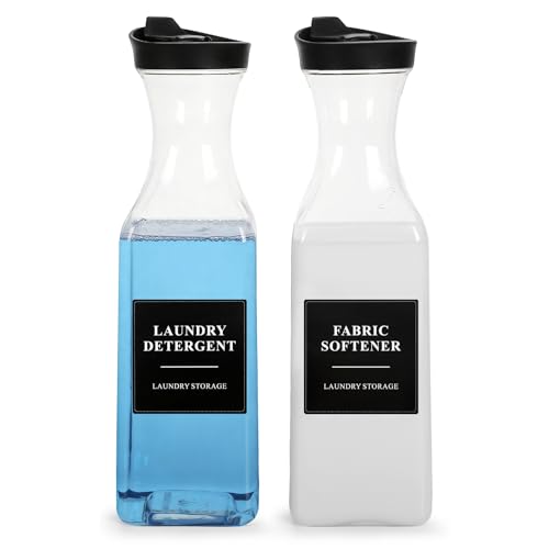 2 Pack Laundry Detergent Dispenser, Laundry Soap & Fabric Softener Dispenser, 54oz Laundry Detergent Containers, Laundry Room Organization and Storage Plastic Bottle for Scent Booster, Powder, Bleach - size: 2 Pack