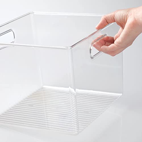 mDesign Plastic Modern Storage Organizer Bin Basket with Handles - 4 Pack - Clear - size: 10 x 10 x 8 (Pack of 4)
