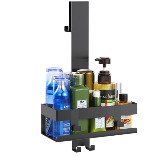 Emibele Over The Door Shower Caddy, 304 Stainless Steel Hanging Shower Caddy Rustproof Shower Shelves, No Drilling Hanging Shower Organizer for Bathroom Glass Door, Black - color: Dark Black, style: 1-Tier