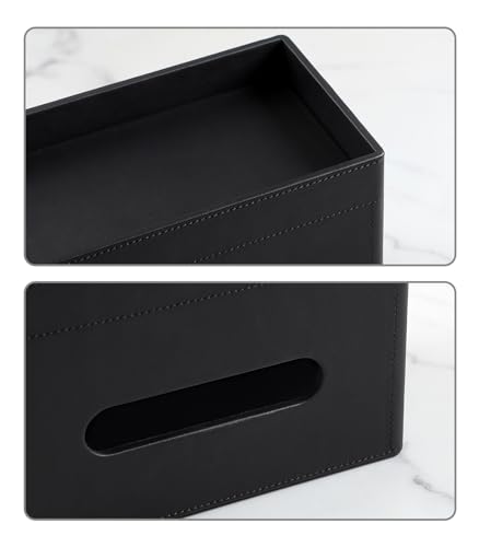 Plus Size Tissue Box Cover Rectangle, PU Leather Tissue Box Holder with Storage Tray, Decorative Organizer Tissue Holder for Bathroom, Bedroom Dresser, Night Stand, Office (Black) - color: Black