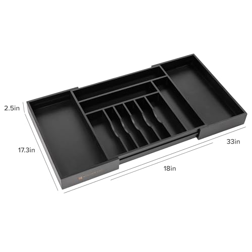 KitchenEdge Premium Silverware, Flatware and Utensil Organizer for Kitchen Drawers, Food-Safe Contract Grade, Expandable from 18 to 33 In, Black Bamboo - color: Black Bamboo, size: From 18" to 33" wide