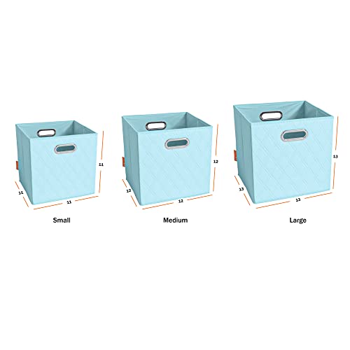 FH Group JIAessentials 11" Faux Leather Foldable Storage Cube Bins Set of 2 – Blue Diamond Patterned Organizers with Handles for Closet & Shelves - color: Blue, size: Small