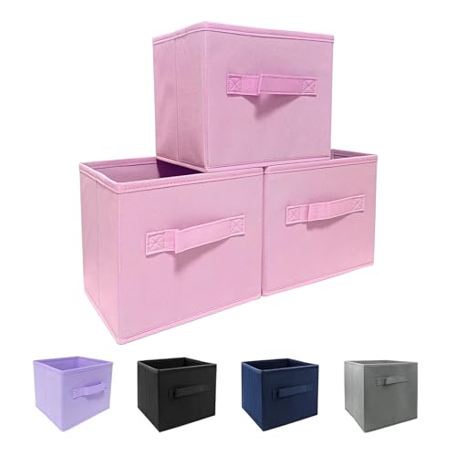 EBIGIC Pink Storage Bins 3Pack 9.0"x7.5"x7.5" Fabirc Foldable Closet Toy Organizer Collapsible Cloth - color: Pink 3Pack, size: 9”x 7.5”x 7.5”
