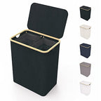 LONBET Laundry Basket with Lid, Made from Breathable Fabric | Aesthetic Clothes Hampers for Laundry with Side Handles & Sturdy Bamboo Frame (40 Gallons - Double, Black) - color: Black, style: 40 Gallons - Double