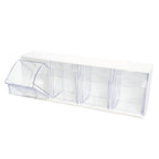 Deflecto Interlocking Tilt Bin, 4 Bin Unit, Clear and White, 23-5/8” x 8-1/8” x 6-5/8” (20403OP) - style: 4 Bins