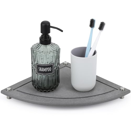 Segbeauty Water Absorbing Stone Drying Tray, 9.85in Quick Dry Diatomaceous Earth Corner Countertop Organizer, Corner Sink Shelf Tray for Bathroom Counter, Fast Drying Stone for Kitchen Counter - color: Pure Gray, size: 9.9" x 9.9" x 1.2"