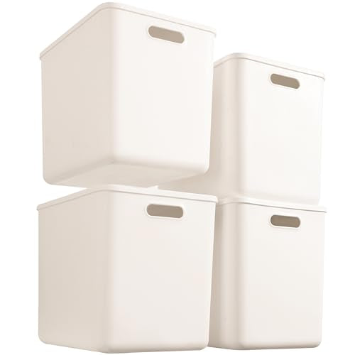 4 pack large plastic White storage bins with Lids, Toy Box Chest with Handle，Organizer Containers Baskets for Baby,Nursery，Shelves，Playroom, Bedroom，Office,Closet，home (White, 4XL) - color: White, size: Set of 4 Extra Large